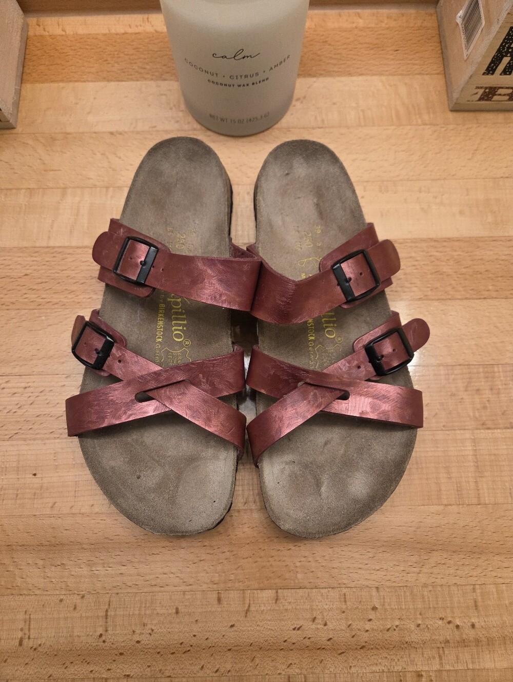 Birkenstock Papillio 245 Red Strappy Buckle Sandals Metallic Womens Size EU 39 - Picture 9 of 11